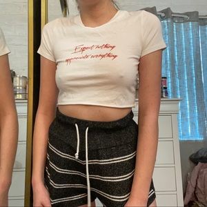 “Expect Nothing Appreciate Everything” White Crop Top with Red Lettering